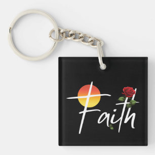 Faith Typografie mit Rose Schlüsselanhänger
