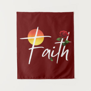 Faith Typografie mit Rose Wandteppich