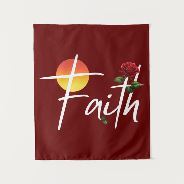 Faith Typografie mit Rose Wandteppich (Vorderseite)