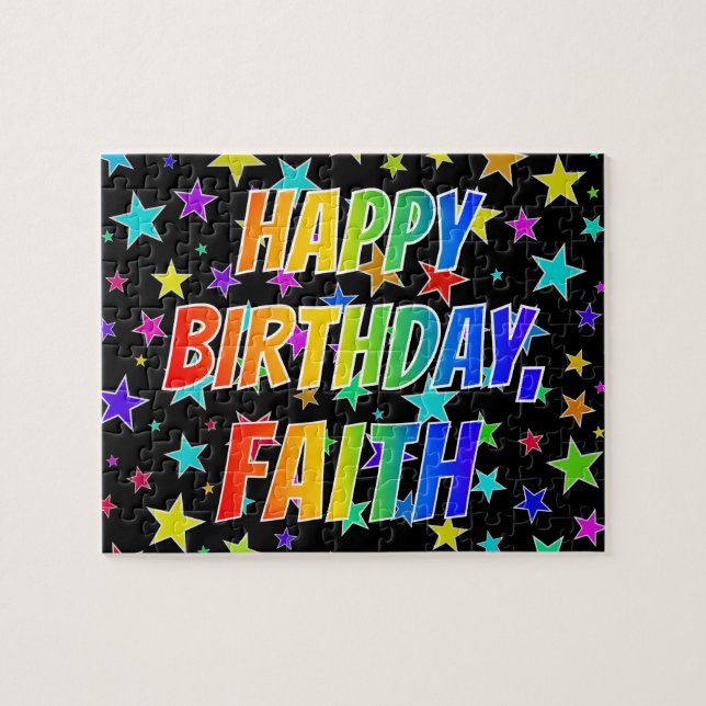 "FAITH" Vorname, Spaß "GLÜCKLICHER GEBURTSTAG" Puzzle (Horizontal)
