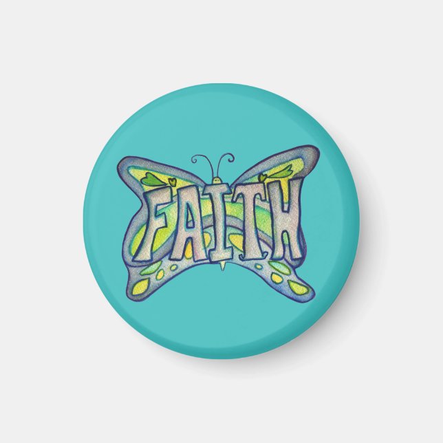 Faith Word Blue Butterfly Custom Art Magnet (Vorne)
