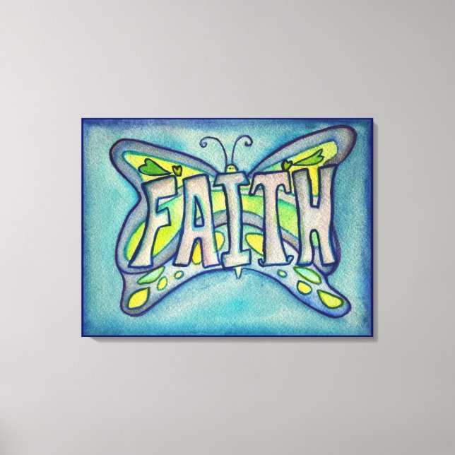 Faith Word Blue Butterfly Malerei Leinwand Artwork (Vorderseite)