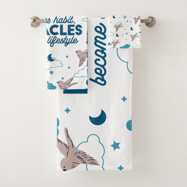 Faith-Zitate und Vogelmuster Badhandtuch Set (Insitu)