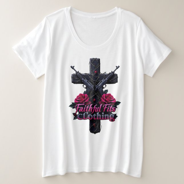 Faithful Fits Frauen plus Größe Basic Weiß tee (Design vorne)