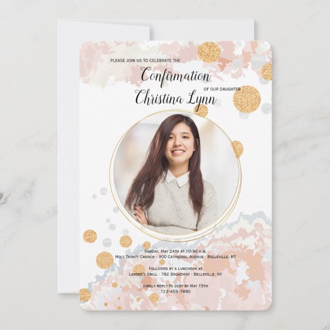 Faithful Pink Foto Religiöse Einladung (Vorderseite)