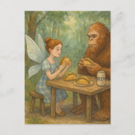 Faiy and Sasquatch Eating Tacos Fantasy Art Postkarte