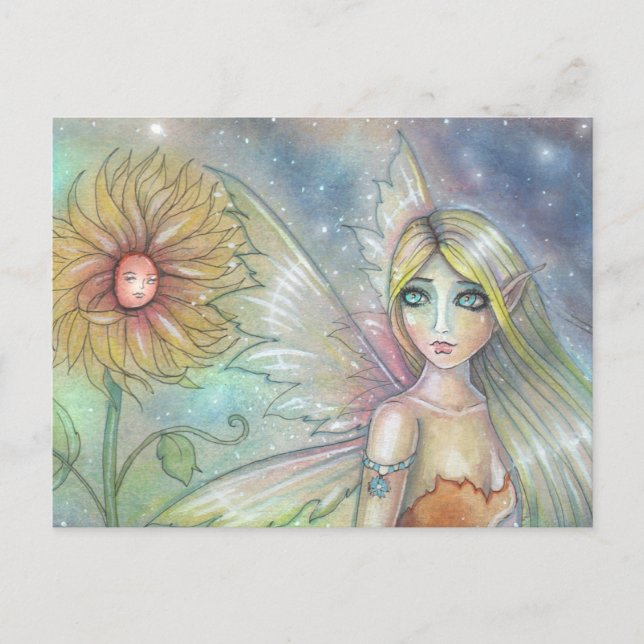 Faiy and Sunflower Fantasy Fee Art Postkarte (Vorderseite)