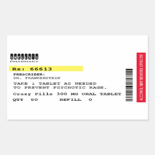 Fake Crazy Pillen Verschreibung Label Halloween Pr Rechteckiger Aufkleber