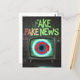 Fake Fake News Retro TV Augapfel Störung Postkarte