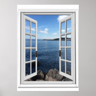 Fake-Fenster mit Blick auf das Meer Poster