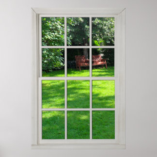 Fake-Fenster - Weißer Holzrahmen - Hintergrundansi Poster