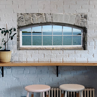 Fake-Fensterleiste mit Ansicht der glühenden See Poster