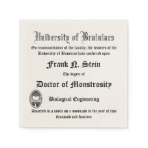 Fake Frankenstein Diploma napkin