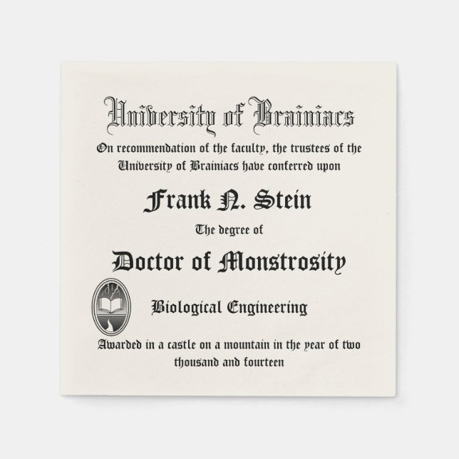 Fake Frankenstein Diploma napkin Serviette (Vorderseite)