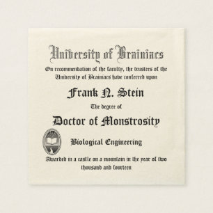 Fake Frankenstein Diploma napkin Serviette