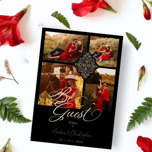 Fake Golden Luxury Filigree 4 Bilder Hochzeit Folieneinladung (Von Creator hochgeladen)