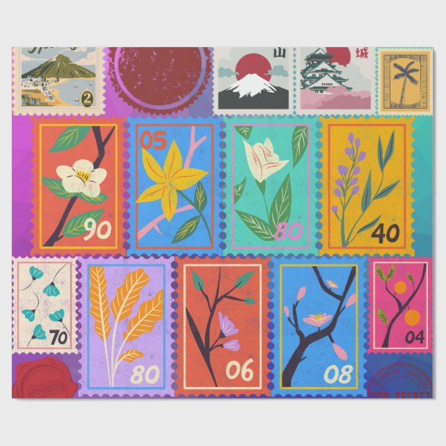 Fake Masterpiece Random Briefmarke Collage Collect Geschenkpapier (Flach)