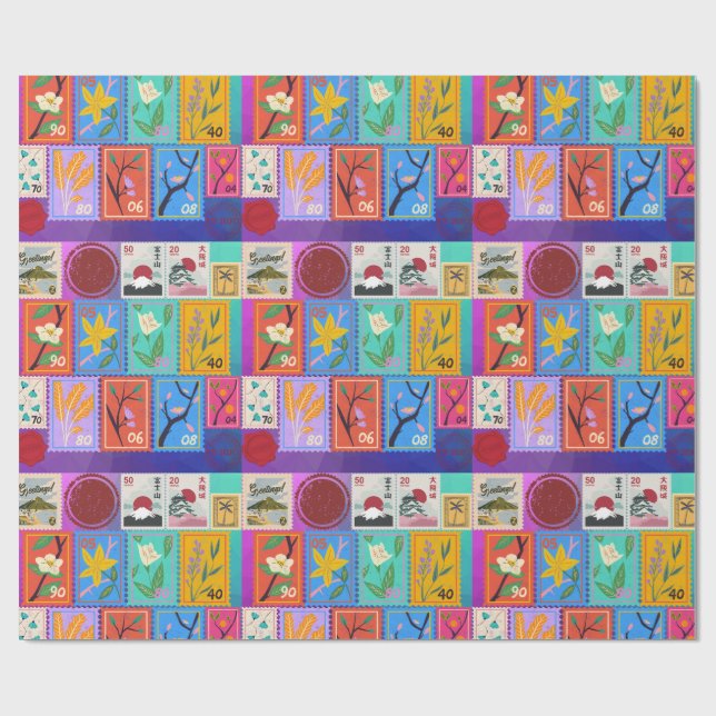 Fake Masterpiece Random Briefmarke Collage Collect Geschenkpapier (Flach)