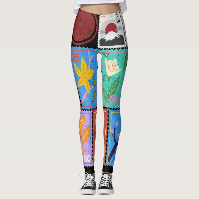 Fake Masterpiece Random Briefmarke Collage Collect Leggings (Vorderseite)