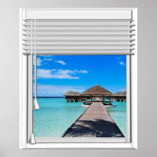 Fake mit Blinds am Steg Pier Sea View Poster
