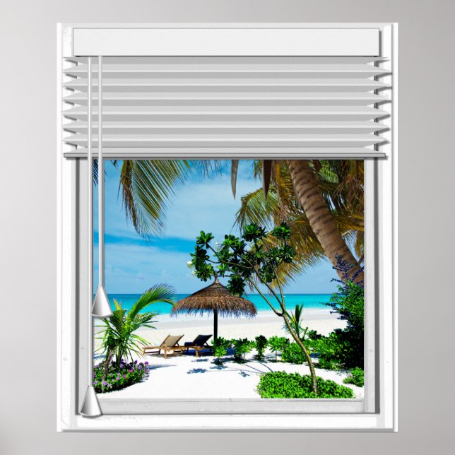 Fake mit Blinds und Blick auf das blaue Meer Poster (Vorne)