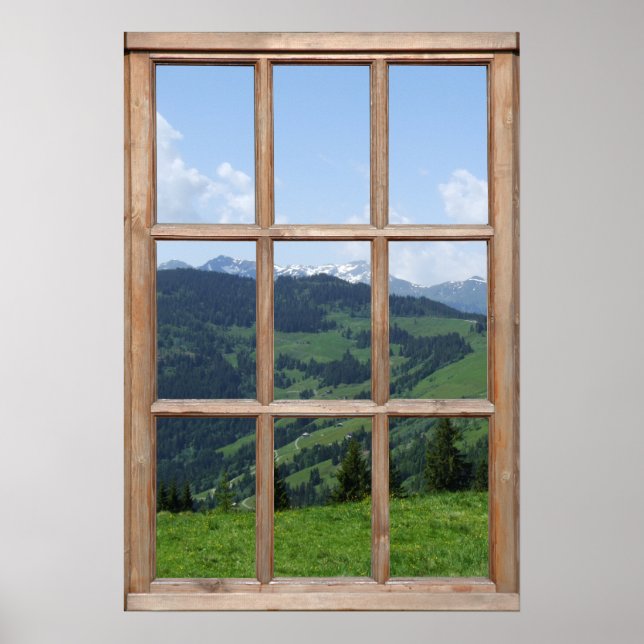 Fake Mountain View - Schöne Aussicht von einem Fen Poster (Vorne)