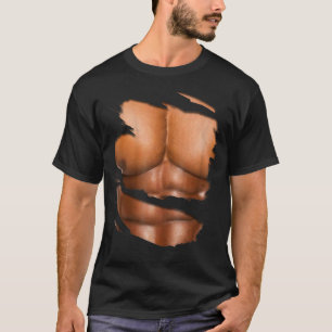 Fake Muskel unter Kleidung Sixpack Ripped Abs Blac T-Shirt