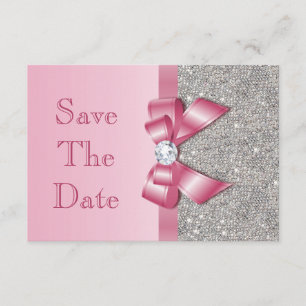 Fake Pink Bow Diamanten Save the Date Babydusche