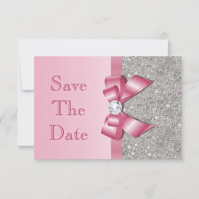 Fake Pink Bow Diamanten Save the Date Babydusche (Vorderseite)