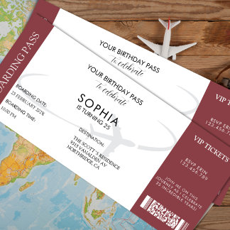 Fake Ticket Boarding Pass Geburtstagsreise Thema Einladung
