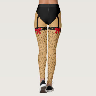Fake Torn Fishnet Strumpfs Suspenders Halloween Leggings
