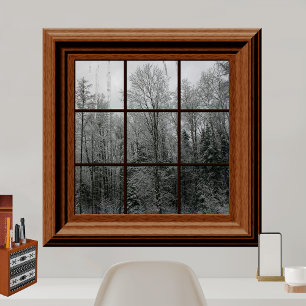 Fake Window Poster Winterschneeszene Bäume Eiskeln