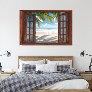 Fake-Zuhause-Office für das Beach View Leinwanddruck