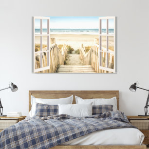 Fake-Zuhause-Office für das Beach View Leinwanddruck