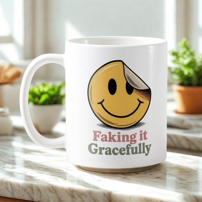 Faking It Gracefully | Selbstbewusster Überlebensh Kaffeetasse (Von Creator hochgeladen)