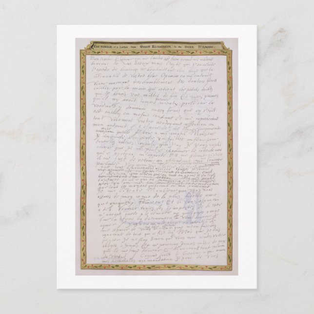 Faksimile eines Schreibens von Elizabeth I. an Fra Postkarte (Vorderseite)