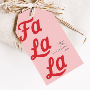 Falala Modernes Retro Rosa und Rot Karierte Weihna Geschenkanhänger