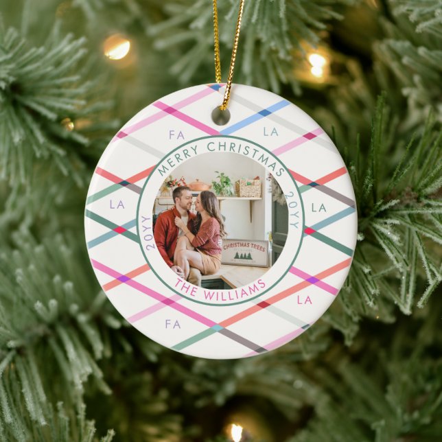 Falala Pastel Checkered Pattern Weihnachtsfeiertag Keramik Ornament (Baum)