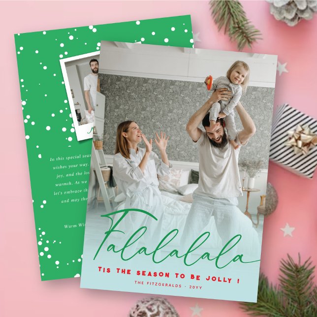 Falalala Fun Script Aqua Weihnachten Modernes Foto (Von Creator hochgeladen)