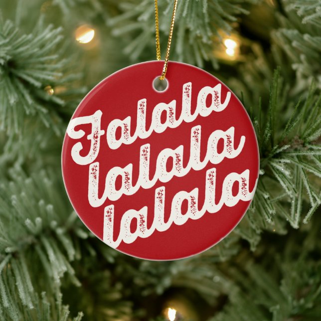 Falalala Grunge Bold Script Foto Rotes Weihnachtsf Keramik Ornament (Baum)