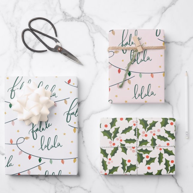 Falalala Script Christmas Holiday Geschenkpapier Set (Vorderseite)