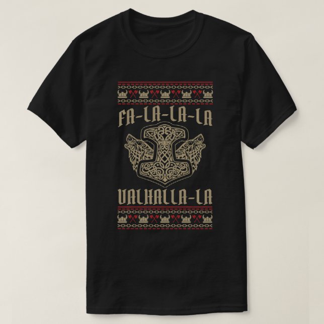 FaLaLaLa Valhalla Ugly Christmas Funny Viking Hamm T-Shirt (Design vorne)