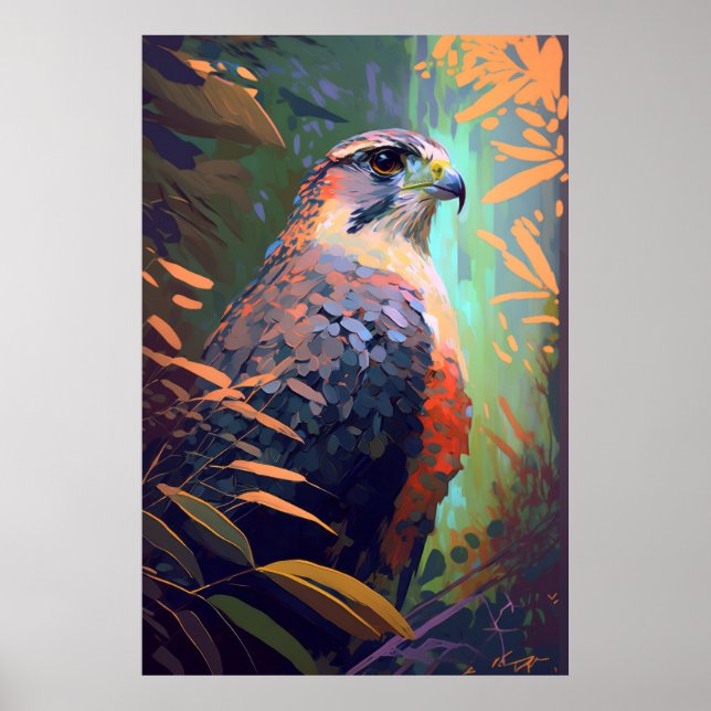 Falcon Bird Animal Portrait Painting Wildlife Free Poster (Vorne)