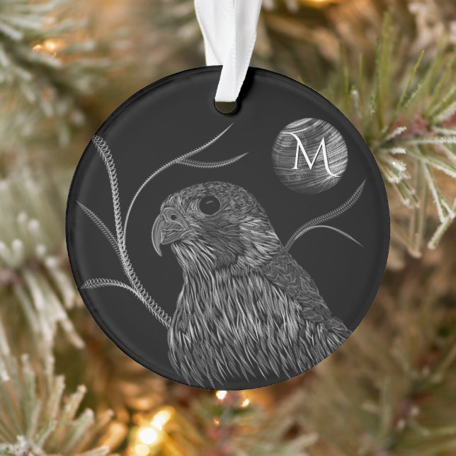Falcon Full Moon Monogram Black Ornament (Baum)
