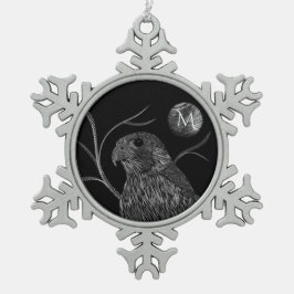 Falcon Full Moon Monogram Black Schneeflocken Zinn-Ornament