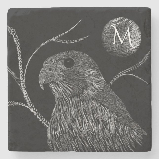 Falcon Full Moon Monogram Black Steinuntersetzer (Vorderseite)
