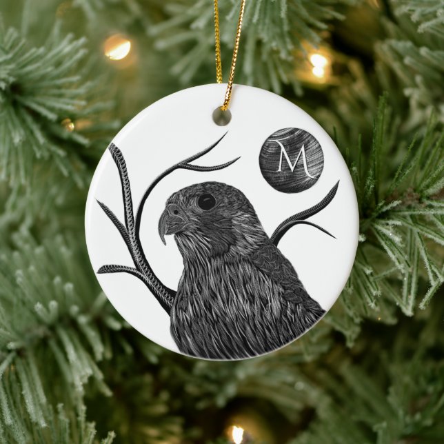 Falcon Full Moon Monogram Keramik Ornament (Baum)