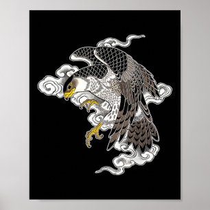 Falcon Hawk Flying X japanische Wolken Tattoo Flas Poster