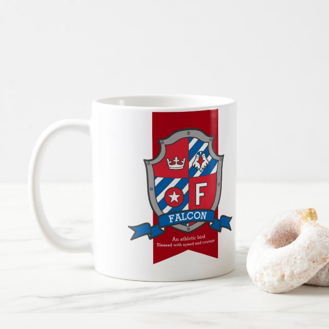Falcon Knight Schild rot blauer Name bedeutet Tass Kaffeetasse (Mit Donut)