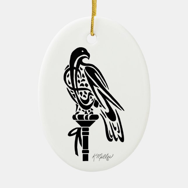 Falcon on Block Perch Keramikornament (Vorne)